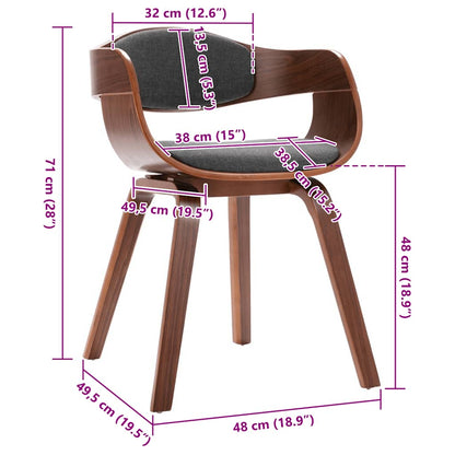 Cadeiras de jantar 2 pcs madeira curvada e tecido cinzento
