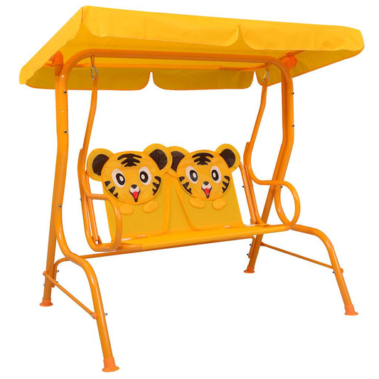 Banco de baloiço para crianças 115x75x110 cm tecido amarelo