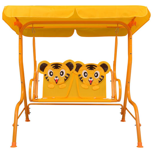 Banco de baloiço para crianças 115x75x110 cm tecido amarelo