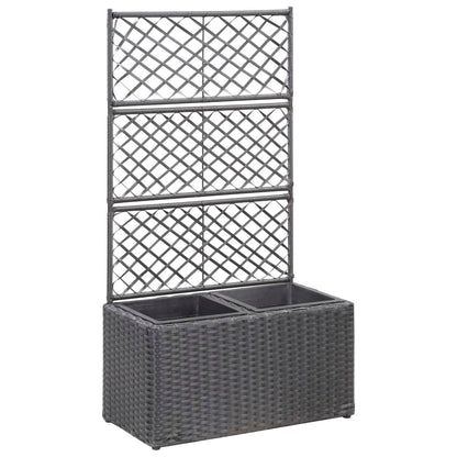 Floreira com treliça e 2 vasos 58x30x107 cm vime PE preto