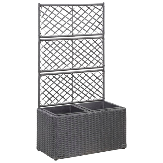 Floreira com treliça e 2 vasos 58x30x107 cm vime PE preto