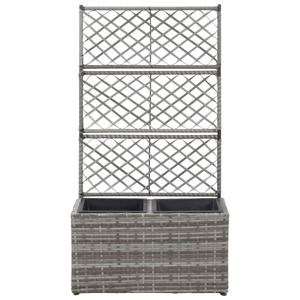 Floreira com treliça e 2 vasos 58x30x107 cm vime PE cinzento