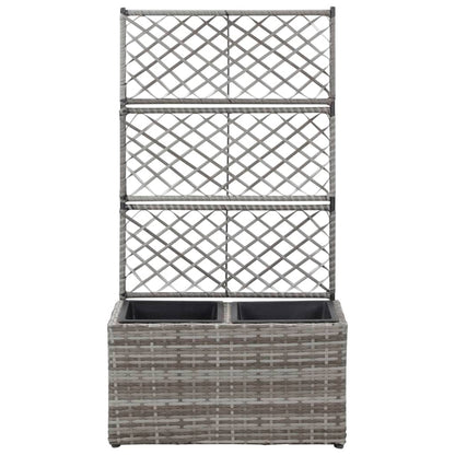 Floreira com treliça e 2 vasos 58x30x107 cm vime PE cinzento