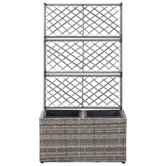 Floreira com treliça e 2 vasos 58x30x107 cm vime PE cinzento