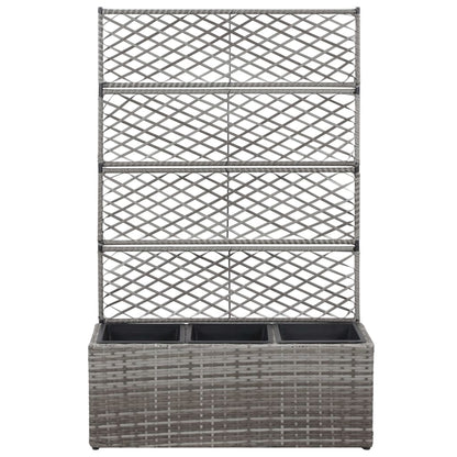 Floreira com treliça e 3 vasos 83x30x130 cm vime PE cinzento