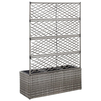 Floreira com treliça e 3 vasos 83x30x130 cm vime PE cinzento