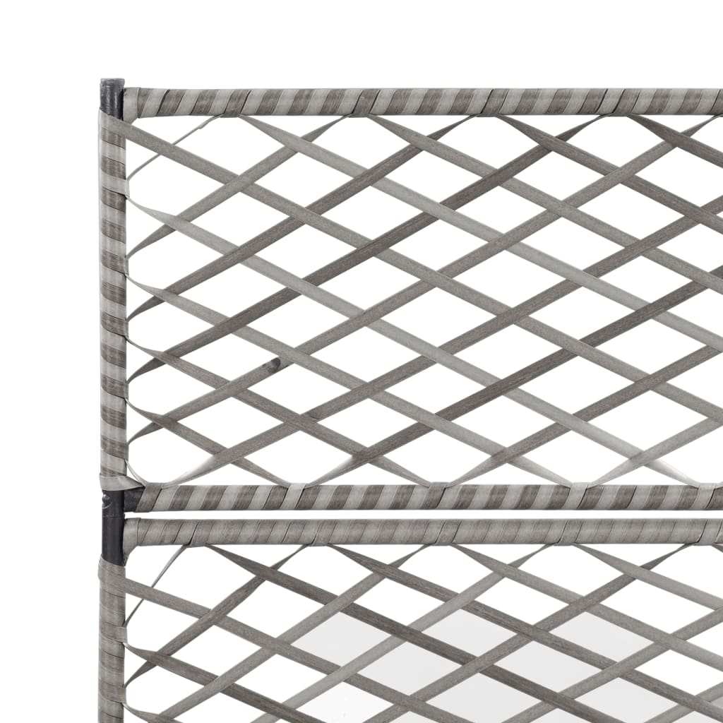 Floreira com treliça e 3 vasos 83x30x130 cm vime PE cinzento