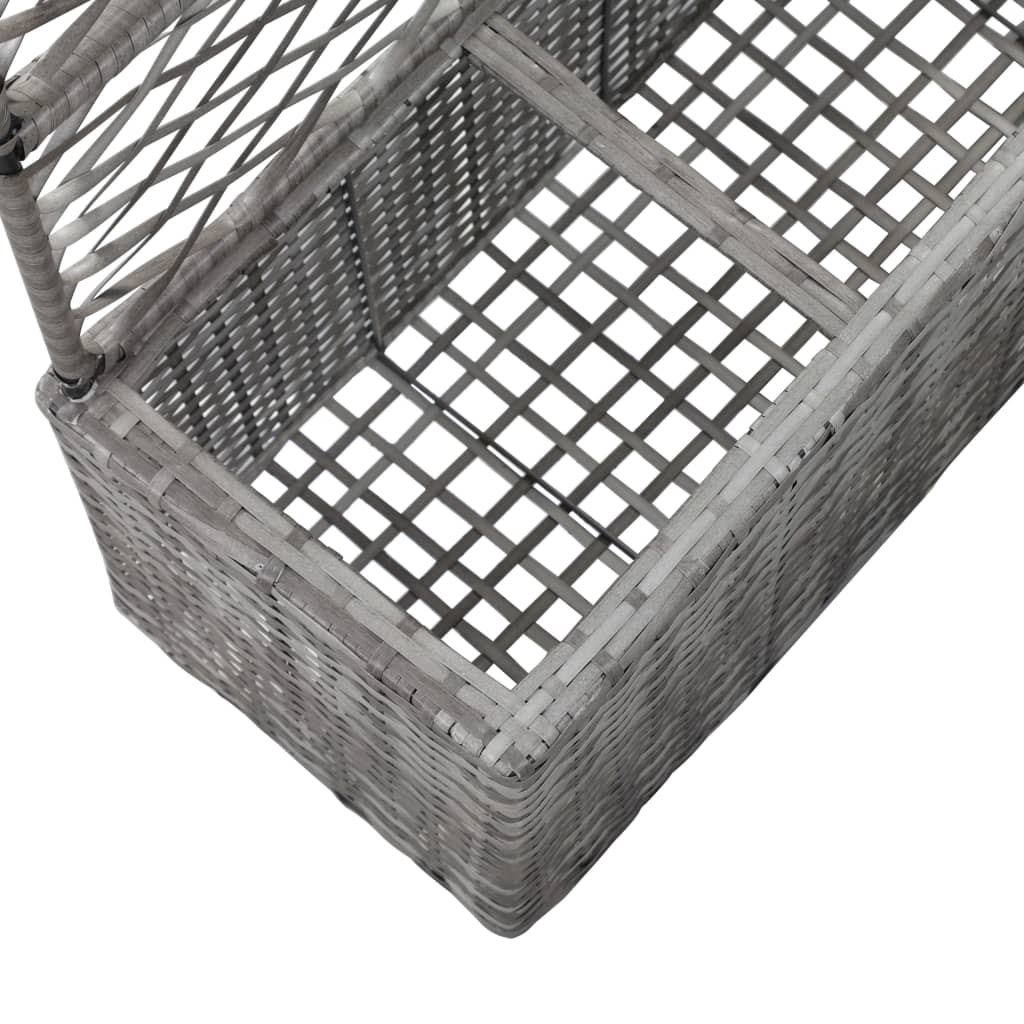 Floreira com treliça e 3 vasos 83x30x130 cm vime PE cinzento