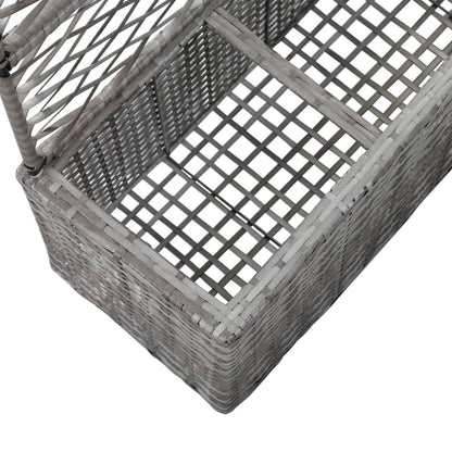 Floreira com treliça e 3 vasos 83x30x130 cm vime PE cinzento