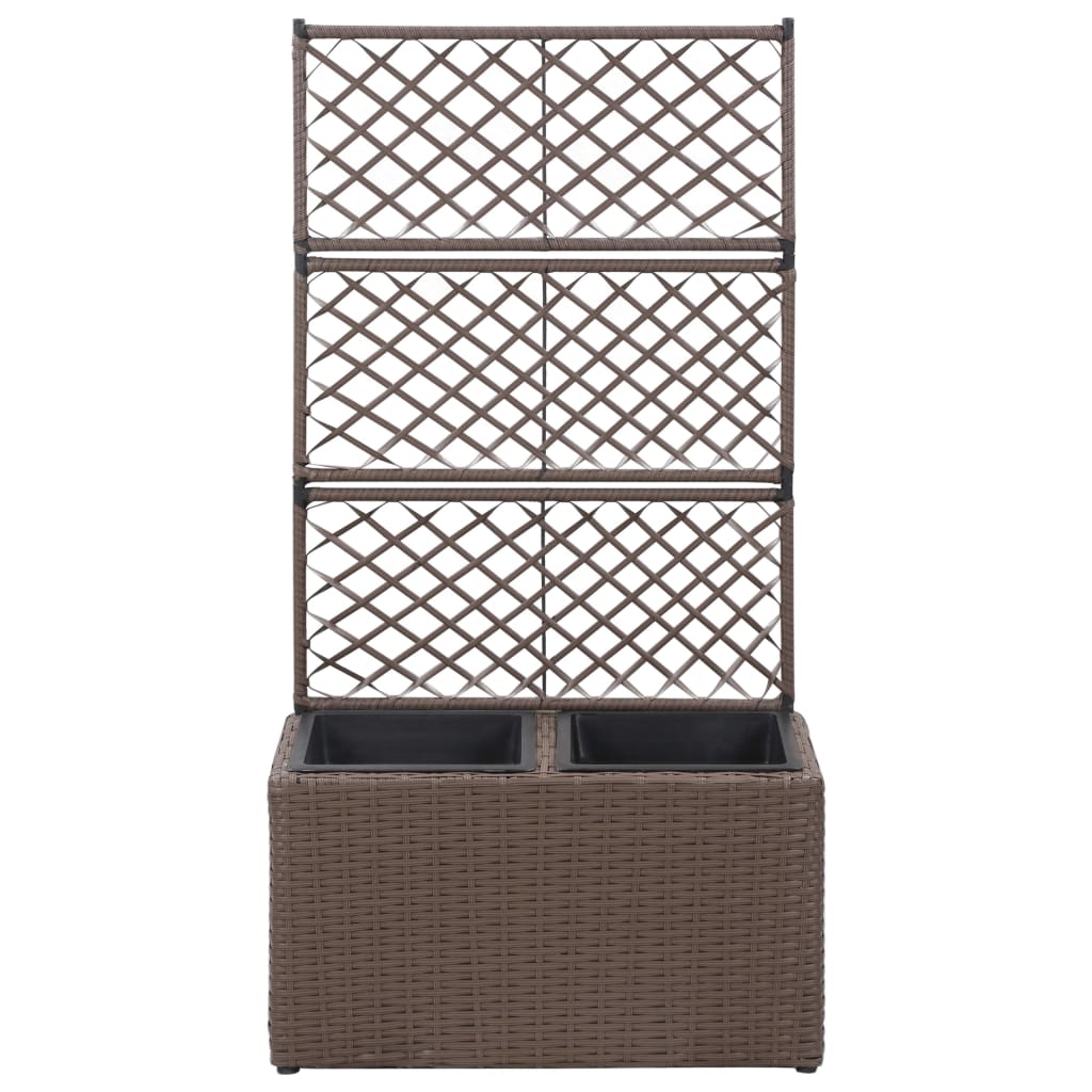 Floreira com treliça e 2 vasos 58x30x107 cm vime PE castanho