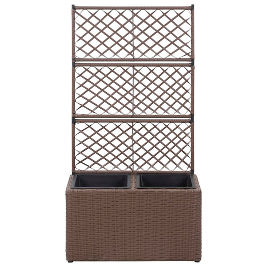 Floreira com treliça e 2 vasos 58x30x107 cm vime PE castanho