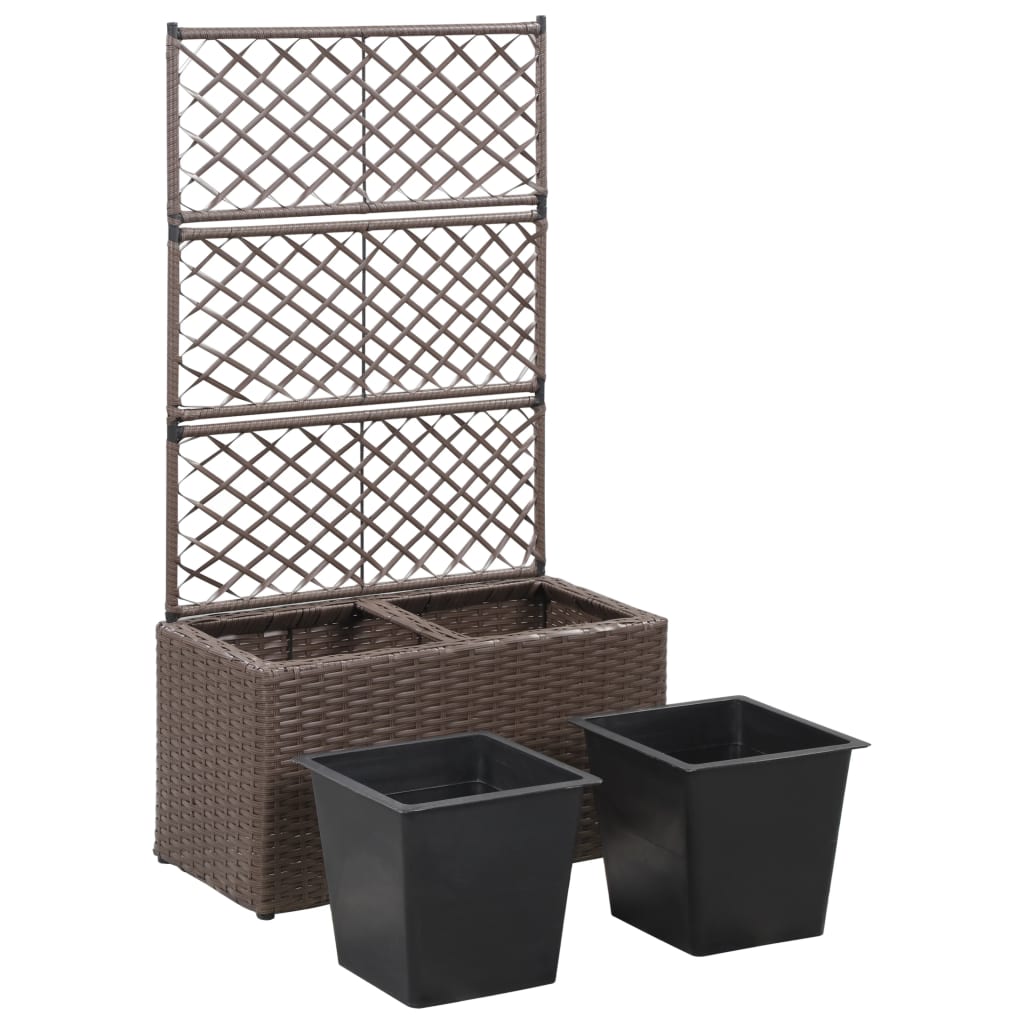 Floreira com treliça e 2 vasos 58x30x107 cm vime PE castanho