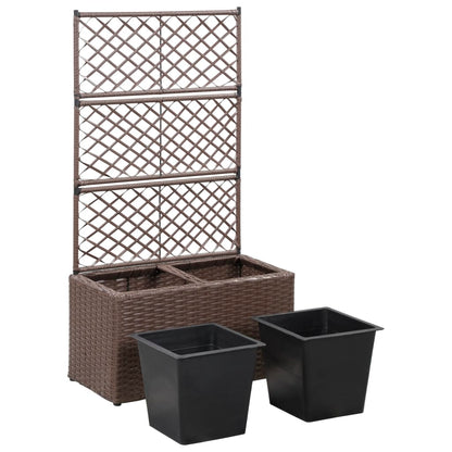Floreira com treliça e 2 vasos 58x30x107 cm vime PE castanho