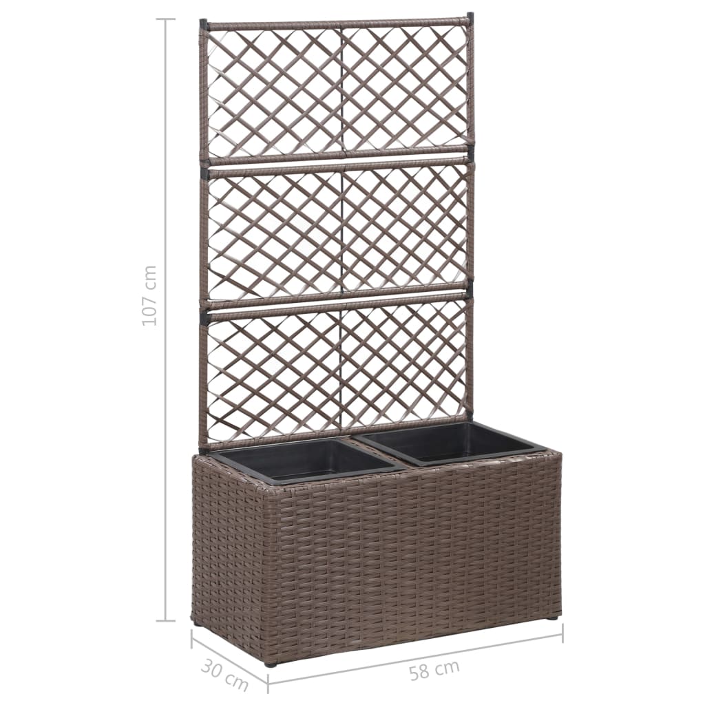 Floreira com treliça e 2 vasos 58x30x107 cm vime PE castanho