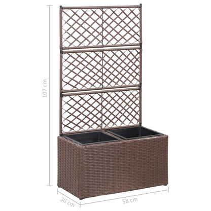 Floreira com treliça e 2 vasos 58x30x107 cm vime PE castanho