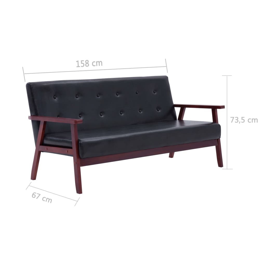 Conjunto de sofás 3 pcs couro artificial preto