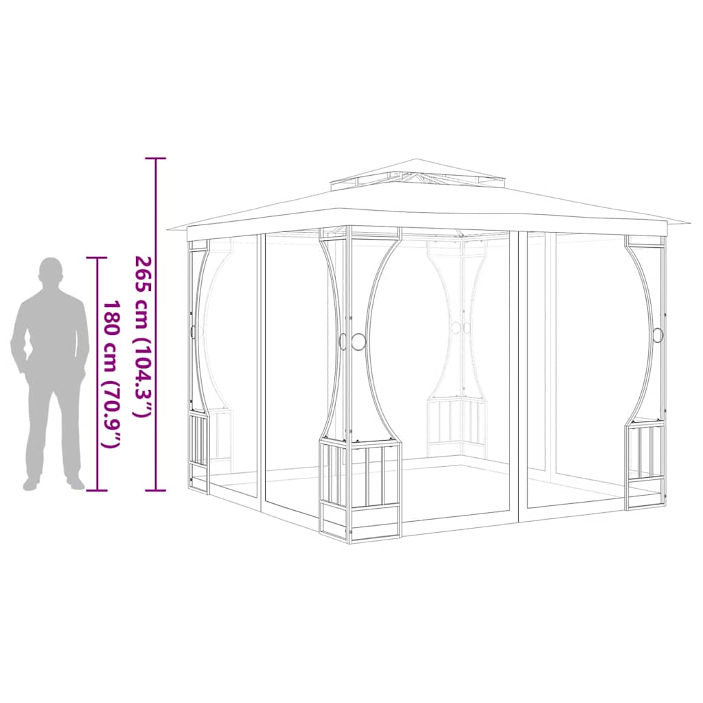 Gazebo com redes 300x300x265 cm creme