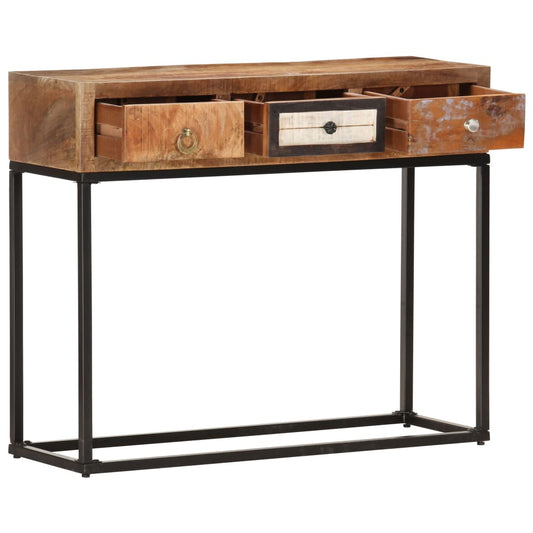 Mesa consola 90x30x75 cm madeira recuperada maciça dourado