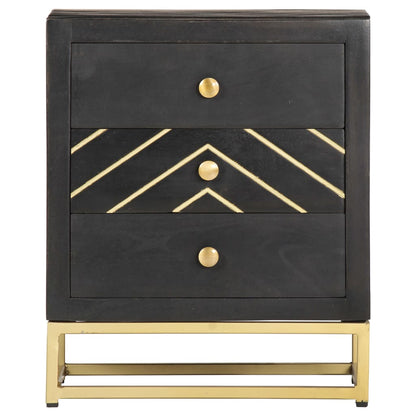 Mesa de cabeceira 40x30x50 cm mangueira maciça preto e dourado