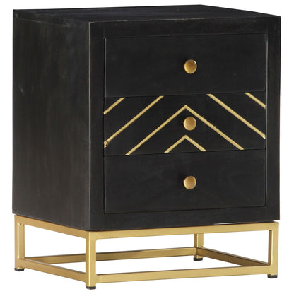 Mesa de cabeceira 40x30x50 cm mangueira maciça preto e dourado
