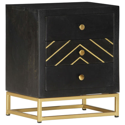 Mesa de cabeceira 40x30x50 cm mangueira maciça preto e dourado
