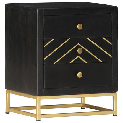 Mesa de cabeceira 40x30x50 cm mangueira maciça preto e dourado
