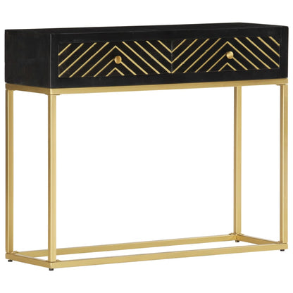 Mesa consola 90x30x75 cm mangueira maciça preto e dourado