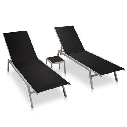Espreguiçadeiras com mesa 2 pcs aço e textilene preto