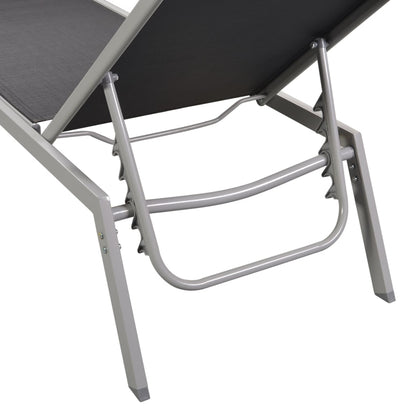 Espreguiçadeiras com mesa 2 pcs aço e textilene preto