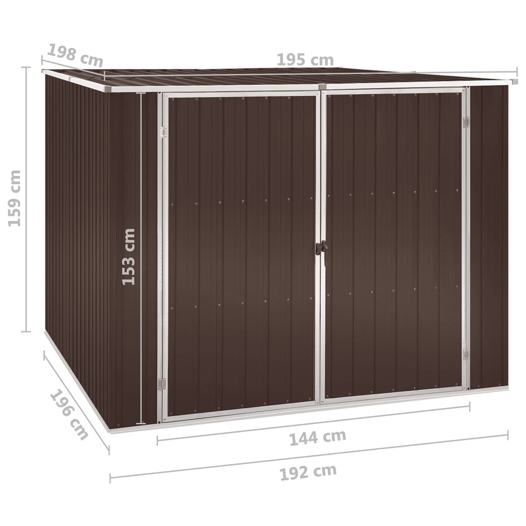 Abrigo de jardim 195x198x159 cm aço galvanizado castanho