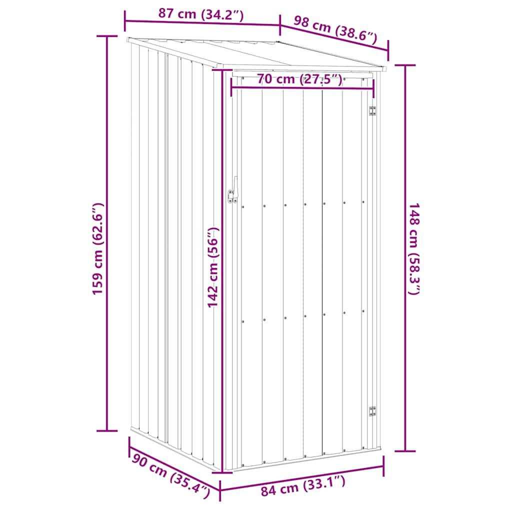 Abrigo de jardim 87x98x159 cm aço galvanizado antracite