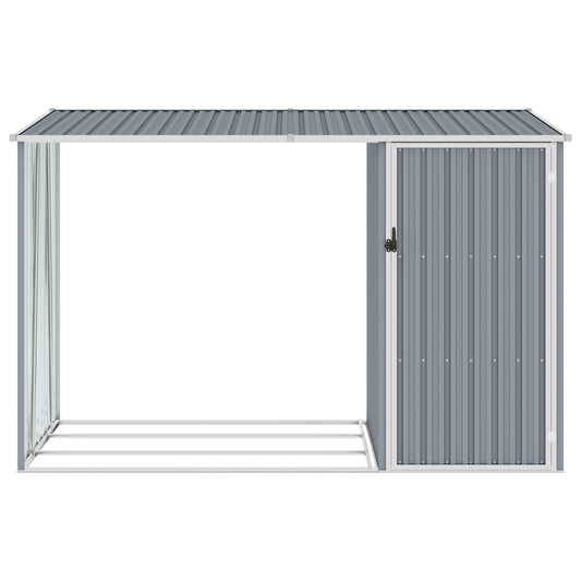 Abrigo de lenha jardim 245x98x159 cm aço galvanizado cinzento