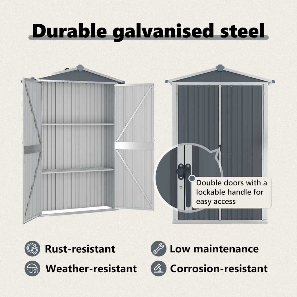 Abrigo de jardim 116x45x175 cm aço galvanizado cinzento