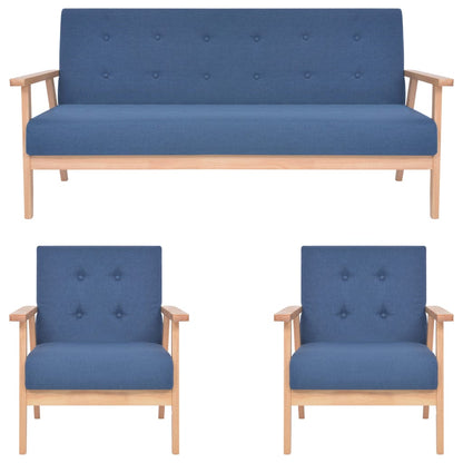 3 pcs conjunto de sofás tecido azul