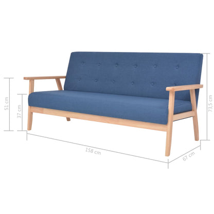 3 pcs conjunto de sofás tecido azul