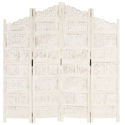 Biombo esculp. mão 4 painéis 160x165cm mangueira maciça branco
