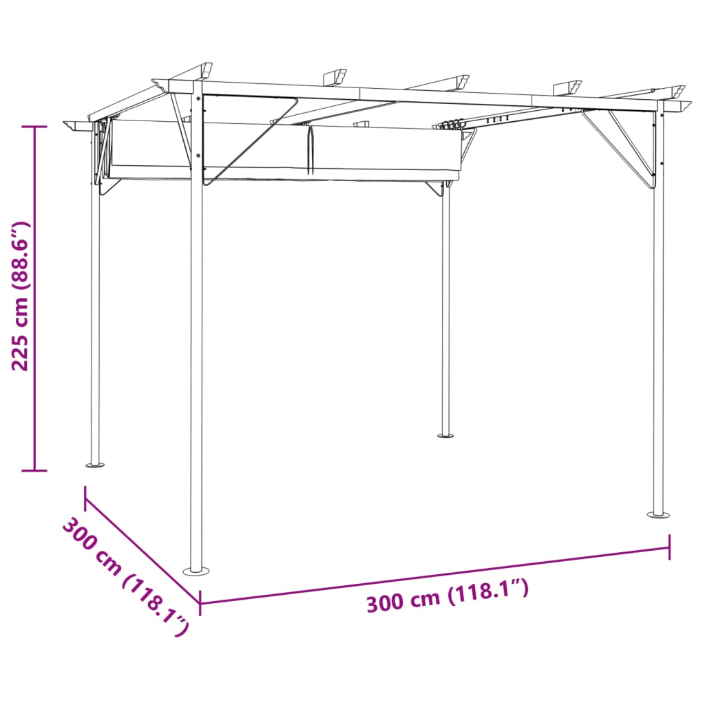 Pérgola com toldo retrátil 3x3 m aço branco nata