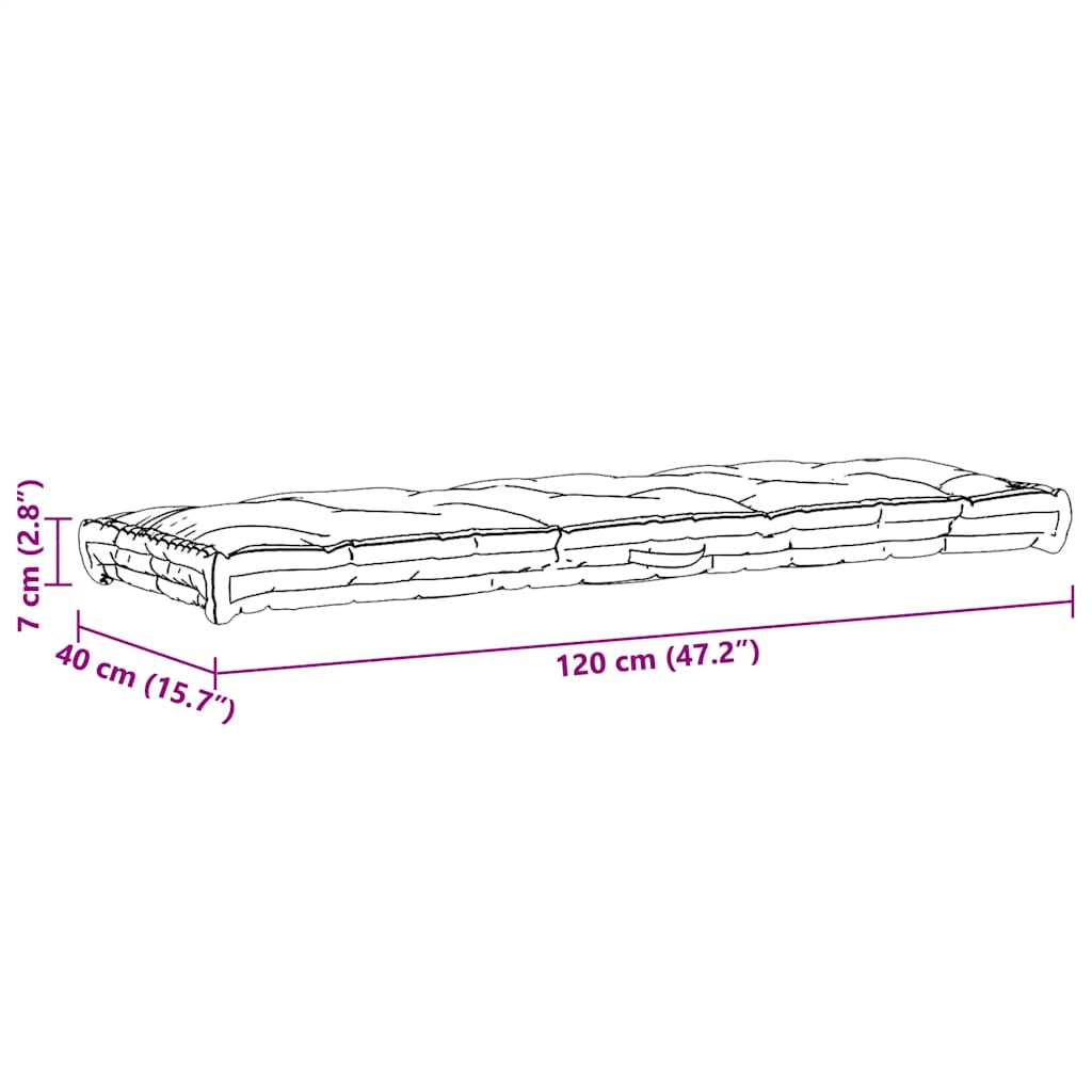 Almofadão p/ móveis de paletes algodão 120x40x7 cm cinzento
