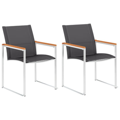 Cadeiras de jardim 2 pcs textilene e aço inoxidável cinzento