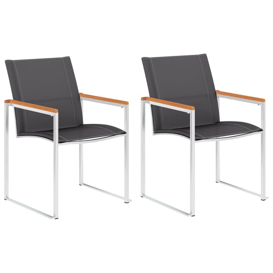 Cadeiras de jardim 2 pcs textilene e aço inoxidável cinzento