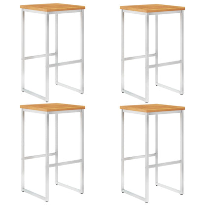 Cadeiras de bar 4 pcs madeira acácia maciça e aço inoxidável