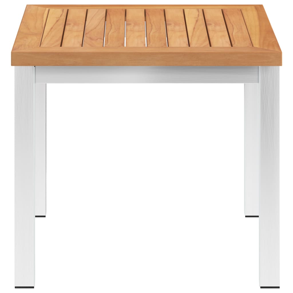 Mesa de apoio jardim 45x45x38 cm teca maciça/aço inoxidável