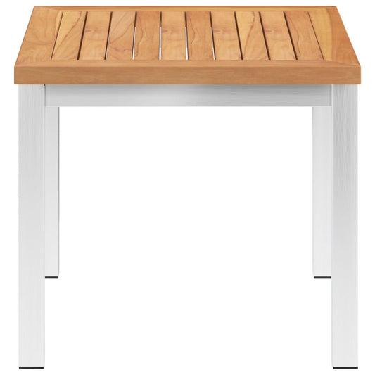 Mesa de apoio jardim 45x45x38 cm teca maciça/aço inoxidável
