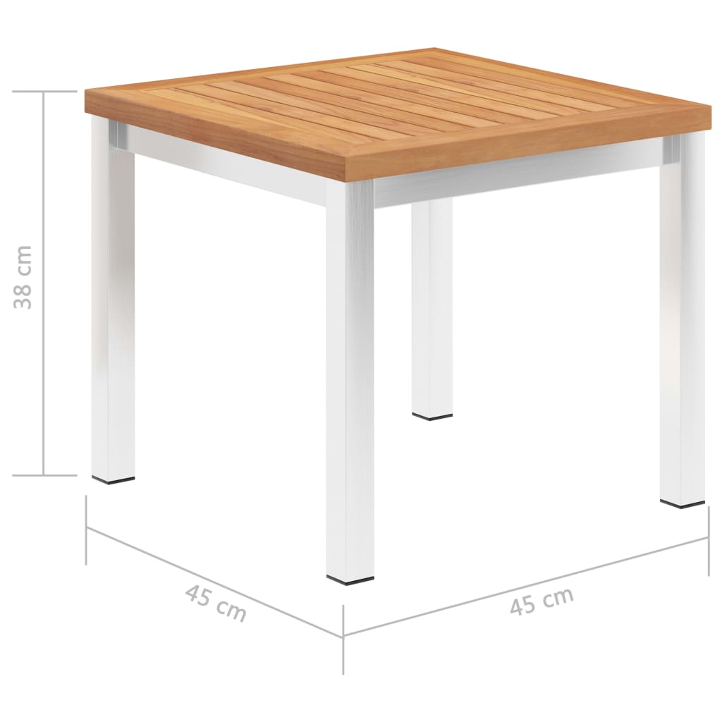 Mesa de apoio jardim 45x45x38 cm teca maciça/aço inoxidável