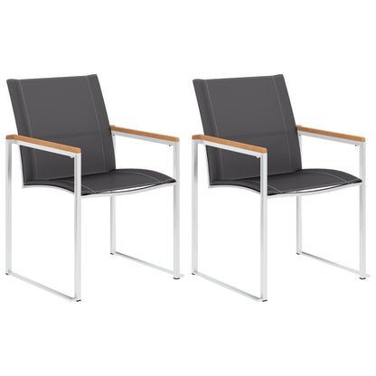 Cadeiras de jardim 2 pcs textilene e aço inoxidável cinzento