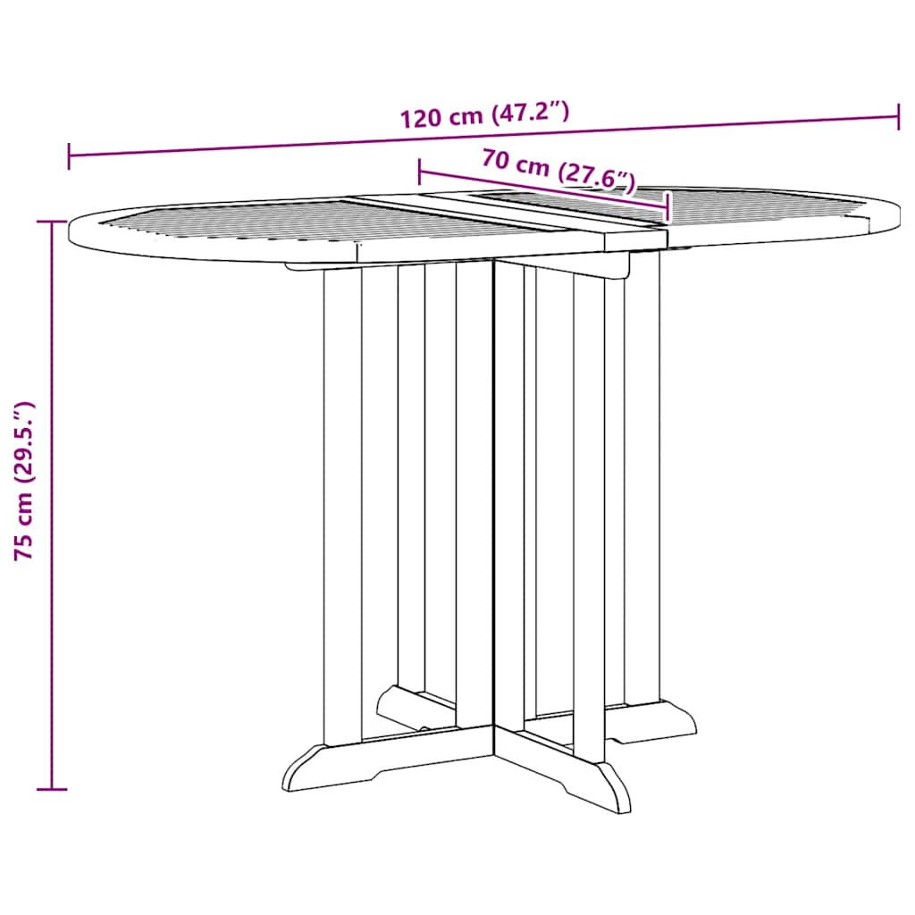 Mesa de jardim dobrável 120x70x75 cm madeira teca maciça