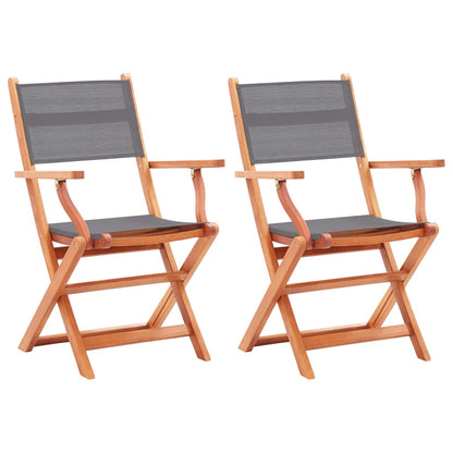 Cadeiras jardim dobráveis 2pcs eucalipto maciço/textilene cinza