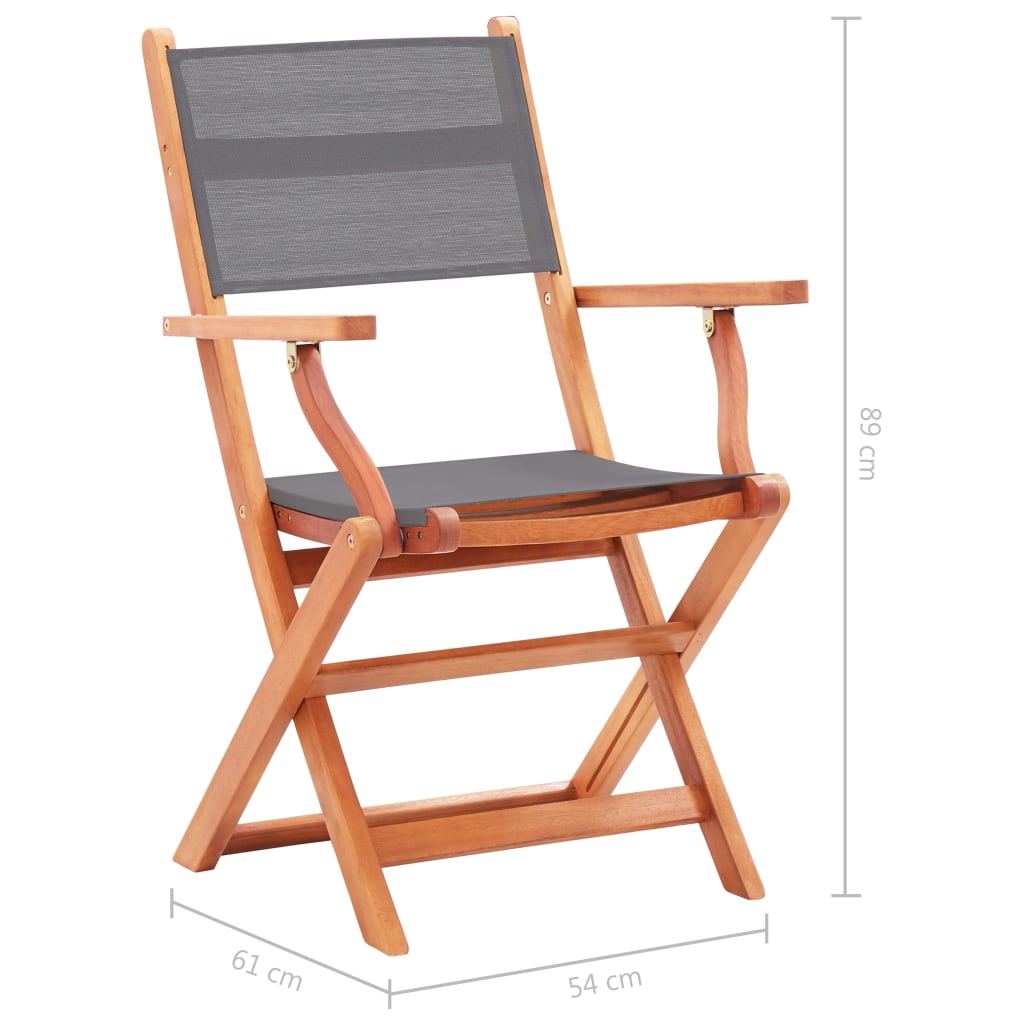 Cadeiras jardim dobráveis 4pcs eucalipto maciço/textilene cinza