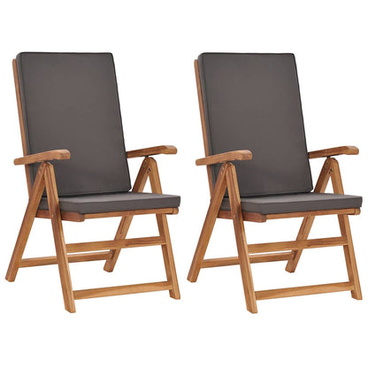 Cadeiras jardim reclináveis + almofadões 2pcs teca maciça cinza