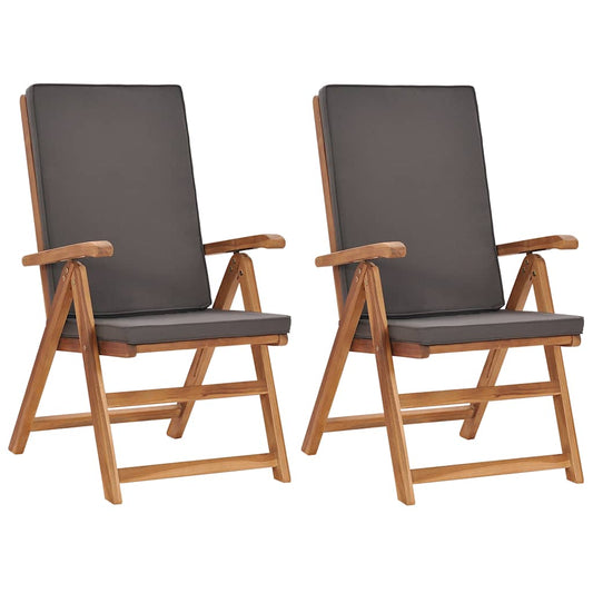 Cadeiras jardim reclináveis + almofadões 2pcs teca maciça cinza
